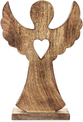 Figura de ángel de madera de mango con corazón 25,5 × 36 cm