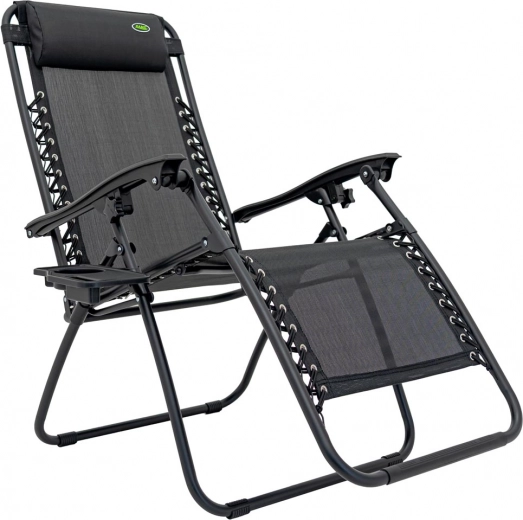 Tumbona reclinable de jardín y playa con portabebidas – negra