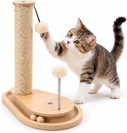 Rascador beige para gatos con poste de 35 × 23 × 40 cm