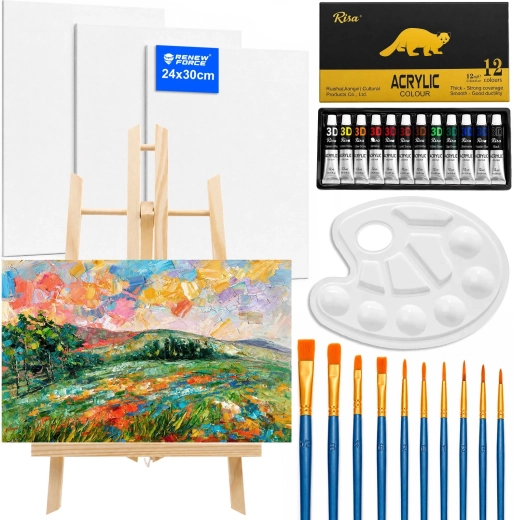 Set de pintura infantil Renew Force con caballete, pinturas y lienzos