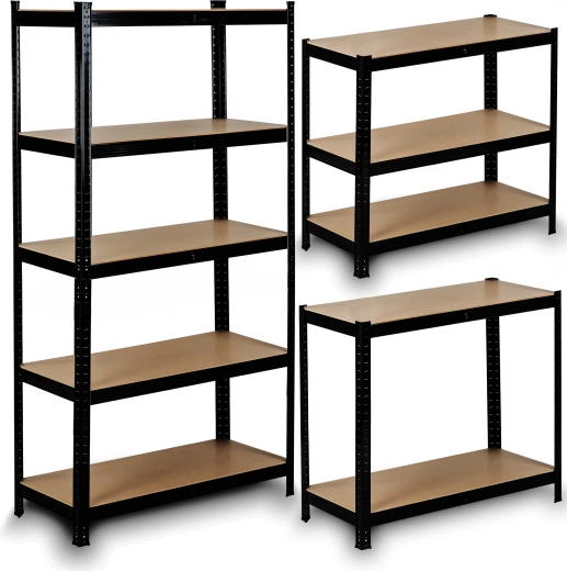 Estantería metálica HUMBERG 150 × 75 × 30 cm, negra, 5 estantes, sistema sin tornillos