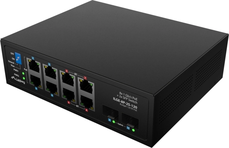 8× Gigabit PoE + 2× uplink SFP para una topología flexible