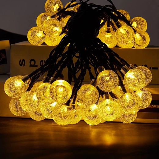 Cadena de luces solares para jardín con bolas, 50 LED, 7,5 m