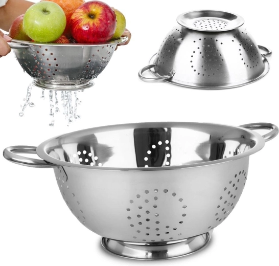 Colador de cocina de acero inoxidable de 28 cm con base