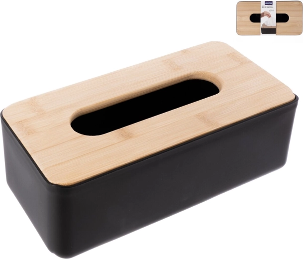 Caja para pañuelos de papel Black con tapa de bambú