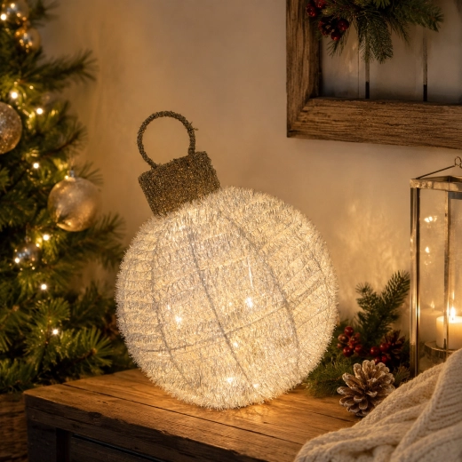 Adorno navideño LED – bola giratoria blanca 25 × 34 cm - 1 pieza