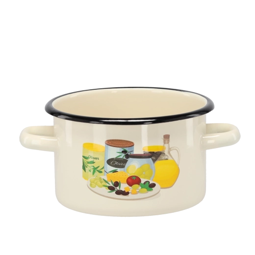 Olla esmaltada 2 l, 16 cm, crema con motivo de aceitunas