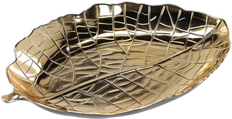 Bandeja decorativa hoja dorada 39 × 27 cm