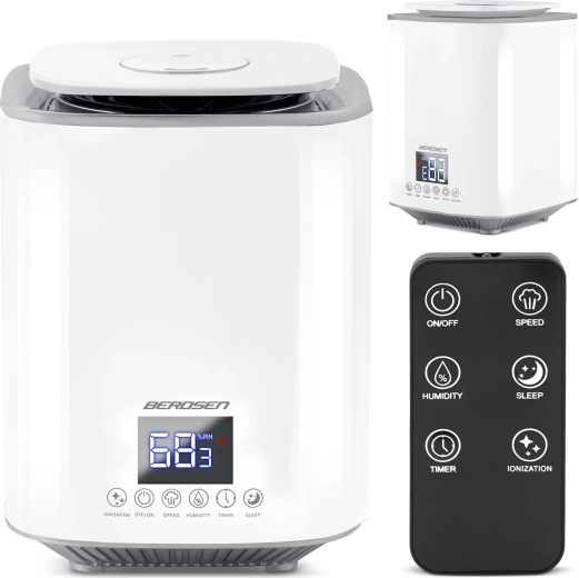 Humidificador de aire BERDSEN con ionización y aromaterapia, blanco
