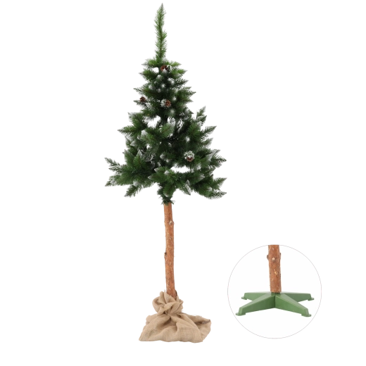Árbol de Navidad artificial sobre tronco, pino nevado con piñas, 190 cm