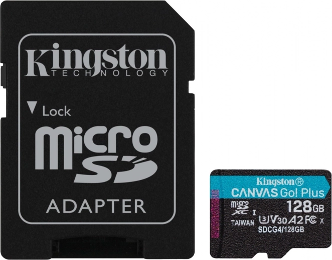 Tarjeta microSD 128 GB Kingston Canvas Go! Plus A2 U3 V30 con adaptador