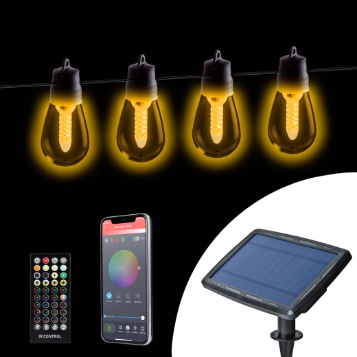 Cadena de luces solares con 25 bombillas LED blancas y control Bluetooth
