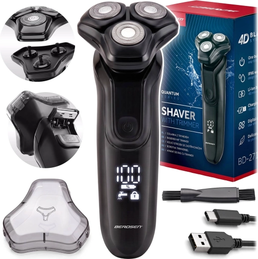 Afeitadora rotativa eléctrica Berdsen con recortadora, IPX6 y USB‑C