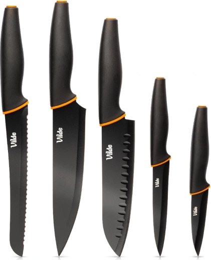 Vilde juego de cuchillos de cocina de acero inoxidable, negro, 5 uds