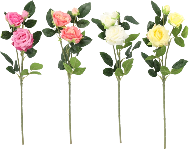 Ramita artificial de rosa con tres flores 38 cm, mix de colores