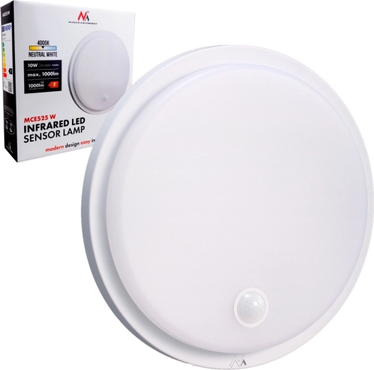 Luminaria LED exterior redonda con sensor PIR 10 W, 1000 lm, 4000 K, IP65
