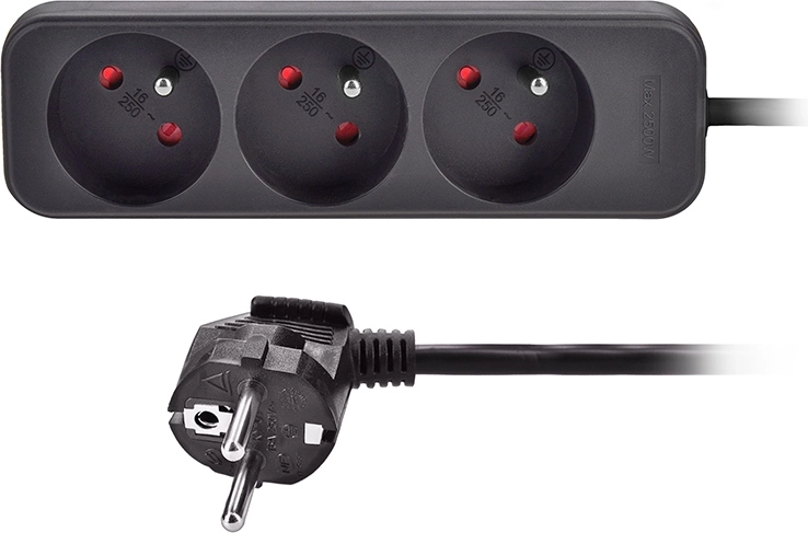 Alargador Solight con 3 tomas, negro, 3 m
