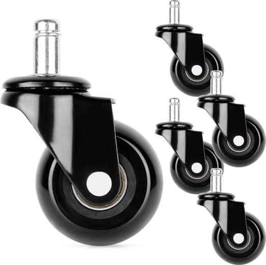Ruedas de goma para silla de oficina 50 mm, vástago 11 mm, juego de 5 uds