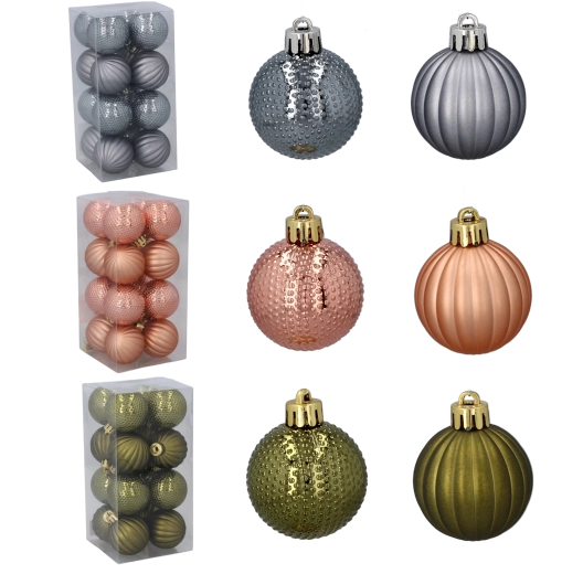 Juego de adornos navideños de 4 cm – oliva, cobre y grafito, 16 uds.