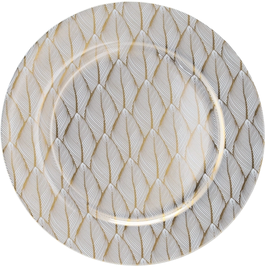 Bajoplato redondo para plato 33 cm blanco con estampado de hojas doradas