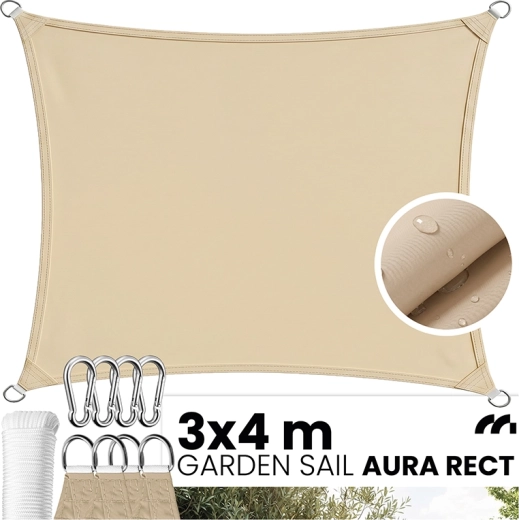 AURA lona de sombreo de jardín rectangular 3 × 4 m beige