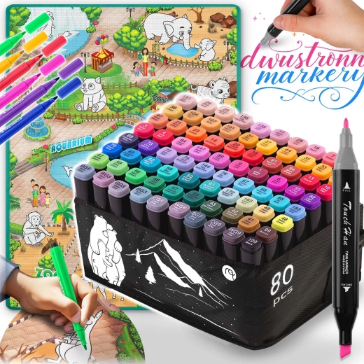 Set creativo: alfombrilla para colorear 90 × 120 cm + rotuladores de alcohol 80 uds NUKIDO