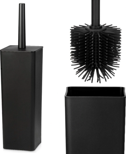 Escobilla de WC de silicona con soporte Vilde, negra, 37,5 cm