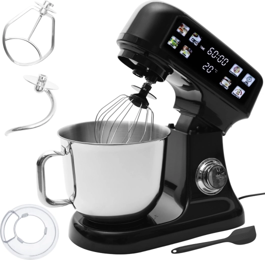 Robot de cocina planetario Bauerkraft con bol de 6 l, panel LED, función de fermentación y báscula integrada, negro