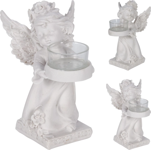 Decoración de ángel para vela de té, 17 cm, blanca - 1 unidad