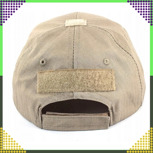 Gorra táctica tipo béisbol con paneles velcro de ripstop, marrón