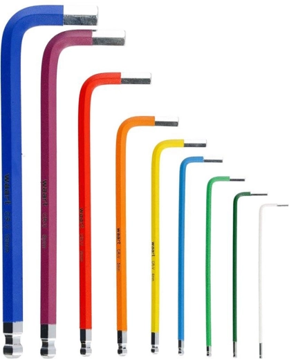 Juego de llaves Allen largas de colores con bola 1,5–10 mm, 9 piezas