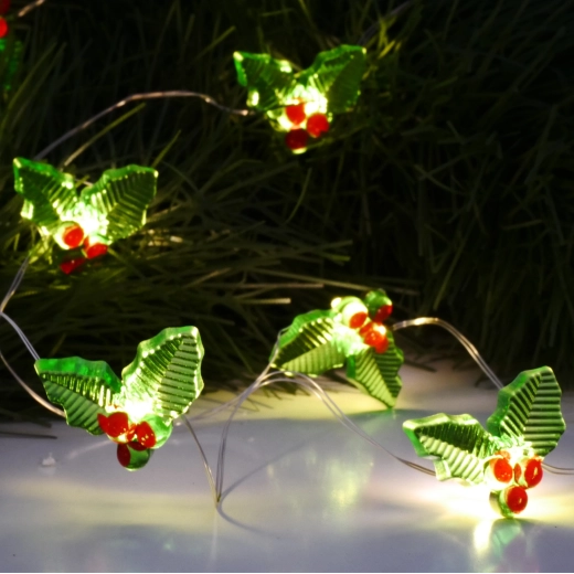 Cadena de luces LED de muérdago 20 LED a pilas, blanco cálido, 2,2 m