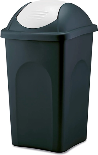 Papelera con tapa basculante MULTIPAT 60 l, cuadrada, negra con tapa blanca