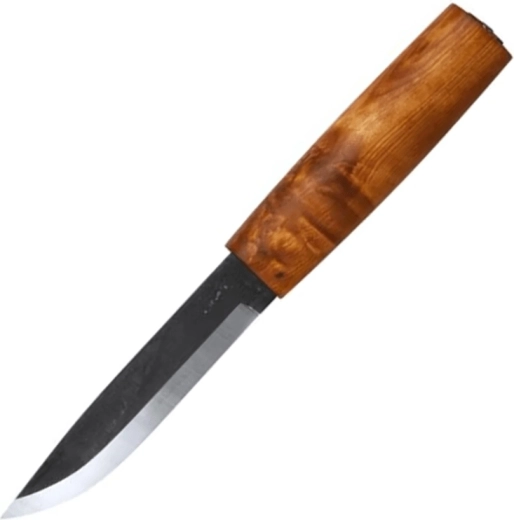Cuchillo de caza para exterior Helle Viking 11 cm, madera de abedul rizado, funda de cuero