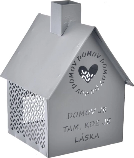Casita metálica Hogar – portavelas para vela de té, gris 15 cm
