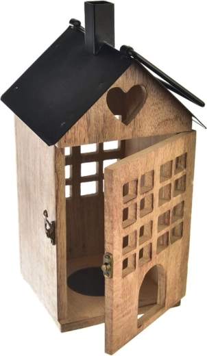 Farol de madera de mango y metal Black 18 × 18 × 36 cm