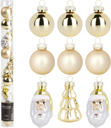 Adornos navideños dorados irrompibles de 3 cm y 5 cm, set de 9 uds.