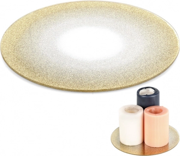 Base decorativa de vidrio con espejo y purpurina dorada para velas 20 cm
