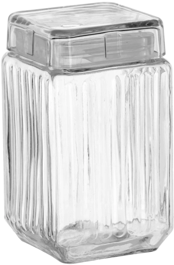 Bote de vidrio cuadrado de 1,7 l con tapa de vidrio