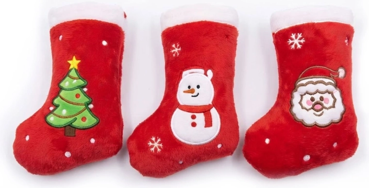 Juguete navideño de peluche con sonido para perros en forma de bota - 1 unidad