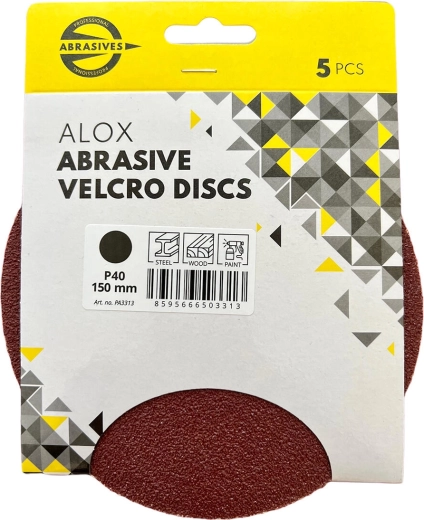 Discos abrasivos 150 mm, grano 40, velcro seco (5 uds.)
