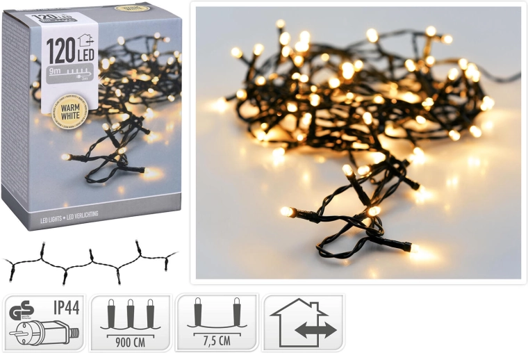 Cadena de luces navideñas exterior 9 m 120 LED blanco cálido