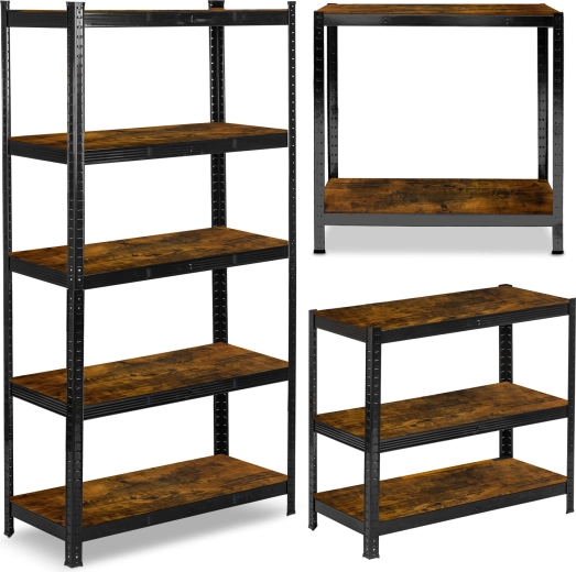 Estantería metálica 180 × 90 × 40 cm, negra, decoración de madera Humberg