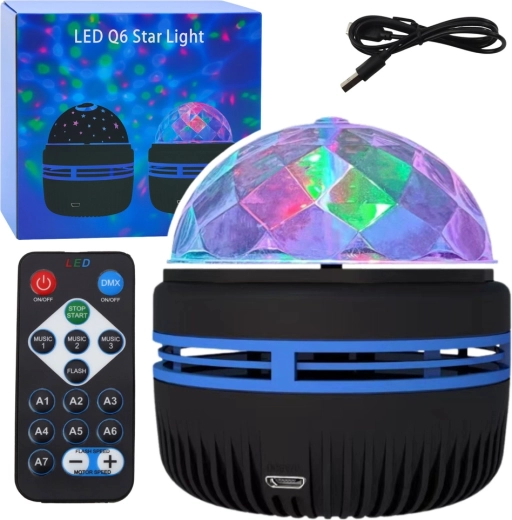 Proyector LED USB y lámpara nocturna RGB 360° con mando a distancia
