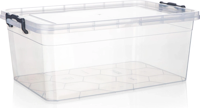 Caja de almacenamiento Gema de 20 l con tapa y clips, transparente