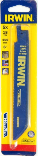 Hoja de sierra para metal para sierra sable 150 mm 18 TPI IRWIN (5 uds)