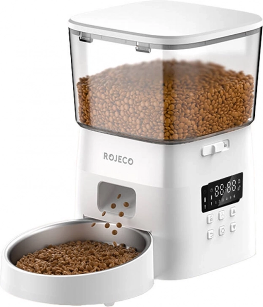 Comedero automático inteligente Rojeco para mascotas de 2 l con botón – blanco