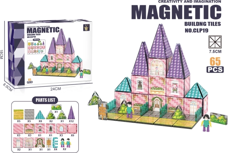 Set de construcción magnético castillo de 65 piezas