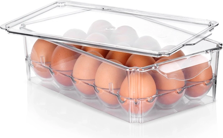 Organizador de plástico para huevos con tapa, capacidad para 15 unidades