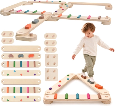 Pista de equilibrio de madera Kruzzel con 14 piezas